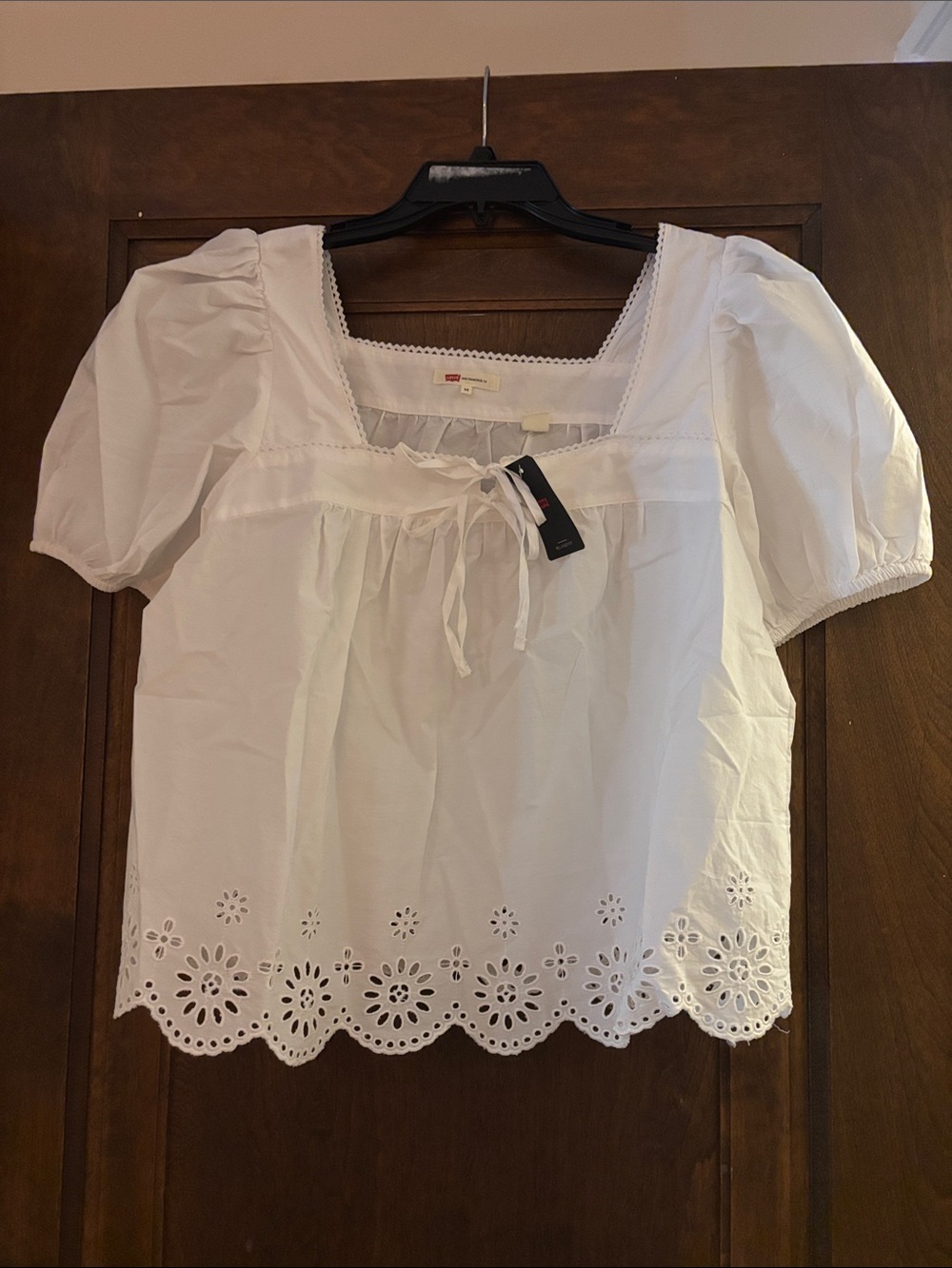 Levi's White Eyelet Square-Neck Peasant Blouse